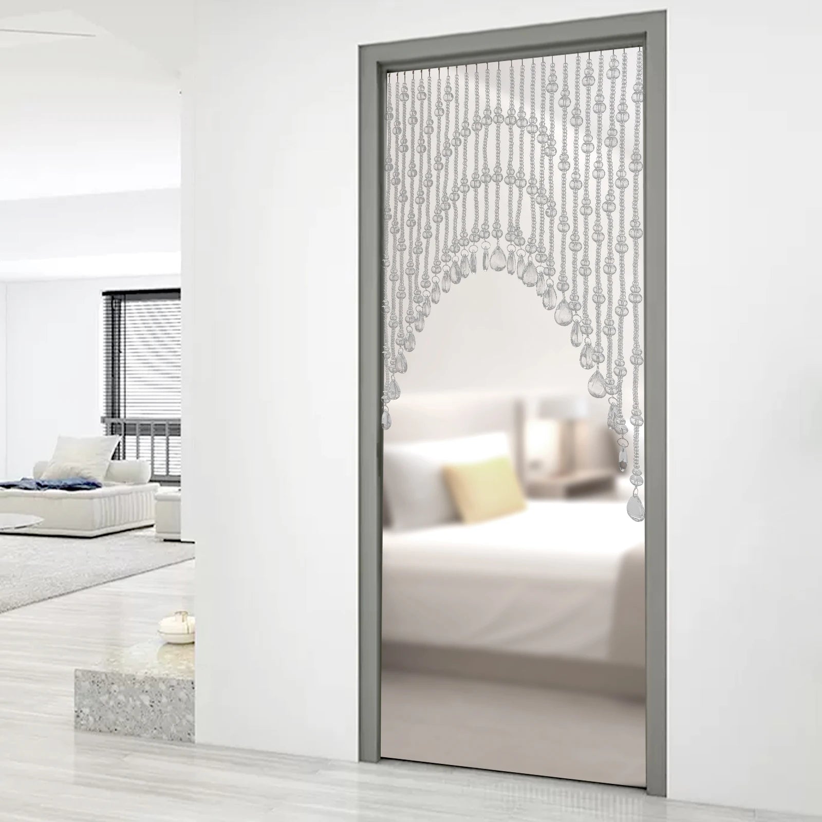 25-String Clear Crystal Beaded Door Curtain Stainless Steel&Glass Material Polishing Process 1.97-3.28Ft Adjustable Width