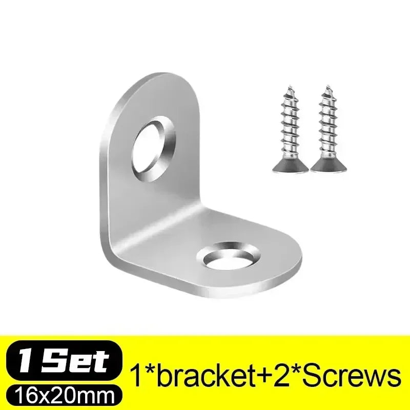 20-1pcs L Shaped Corner Brace Stainless Steel Joint Bracket 90 Degree Connector Fastener Furniture Shelves Cabinet Support Frame