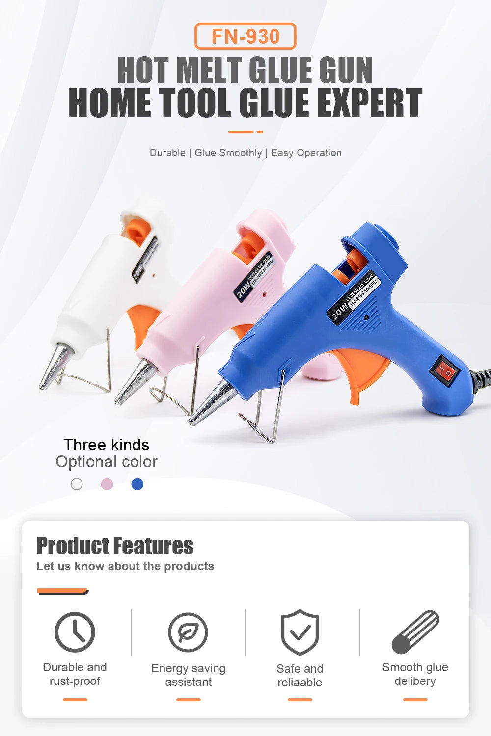 JCD 20W Hot Melt Glue Gun DIY Mini Household Industrial Guns Heat Temperature Electric Repair Tool with 20Pcs 7mm Glue Sticks