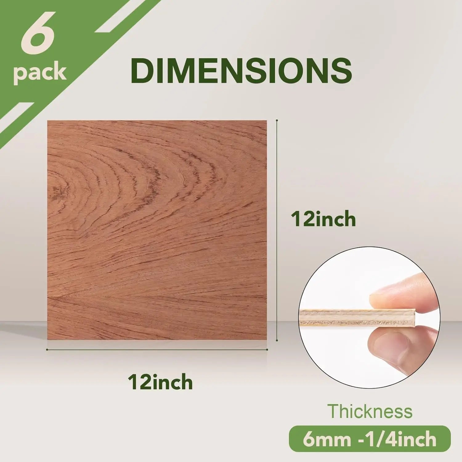 Robotime 6 Pack Bubinga Plywood 1/4 12x12x1/4inch 6mm Plywood Sheets Thin Unfinished Wood for Laser Cutting and Engraving