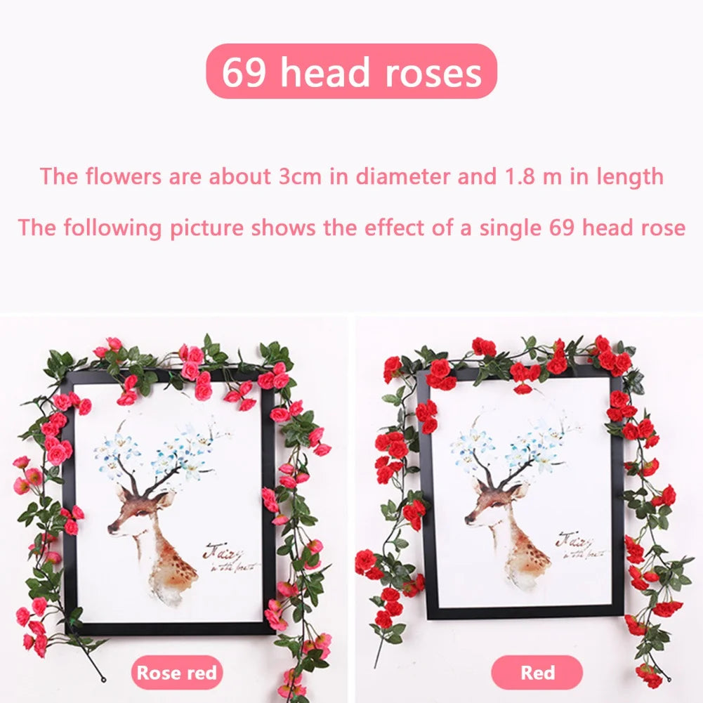 45/69pcs Artificial Rose Flowers Vine DIY Wedding Decoration Fake Silk Rose Flower Home Room Decor Wall Hanging Garland Plants