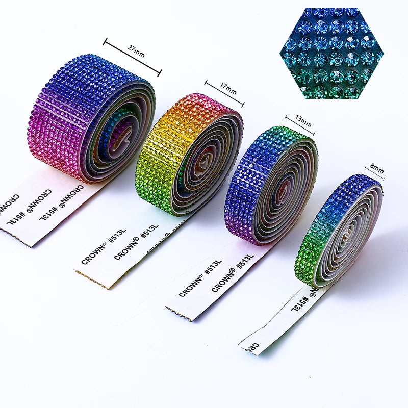 DUCrystal 4/6/8/10/12Rows Crystal Rhinestone trim Self Adhesive Bling Roll Rhinestone chain Sticker for DIY Clothing Decoration
