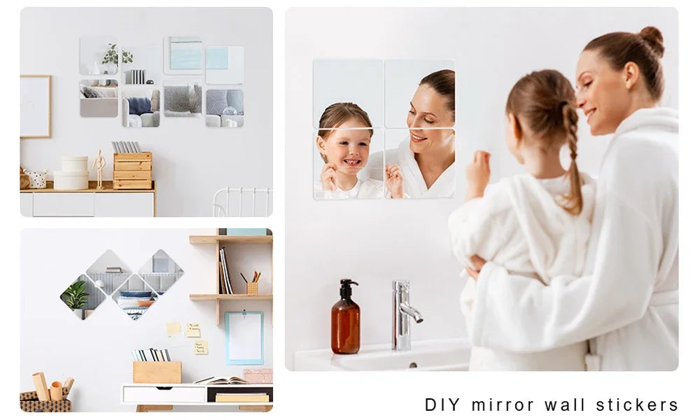 3D Mirror Wall Sticker DIY Square Acrylic Decal 2mm Full Body Wall Mirror Stickers for Bedroom Living Room Home Decor 2/4pcs