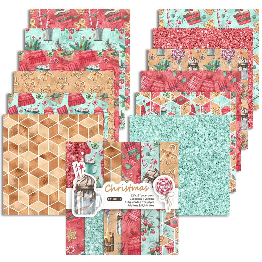 24 Sheets 30x30cm Craft Scrapbooking Paper Pad Watercolored Single-Side Printing Junk Journal Cardstock Supplies for Card