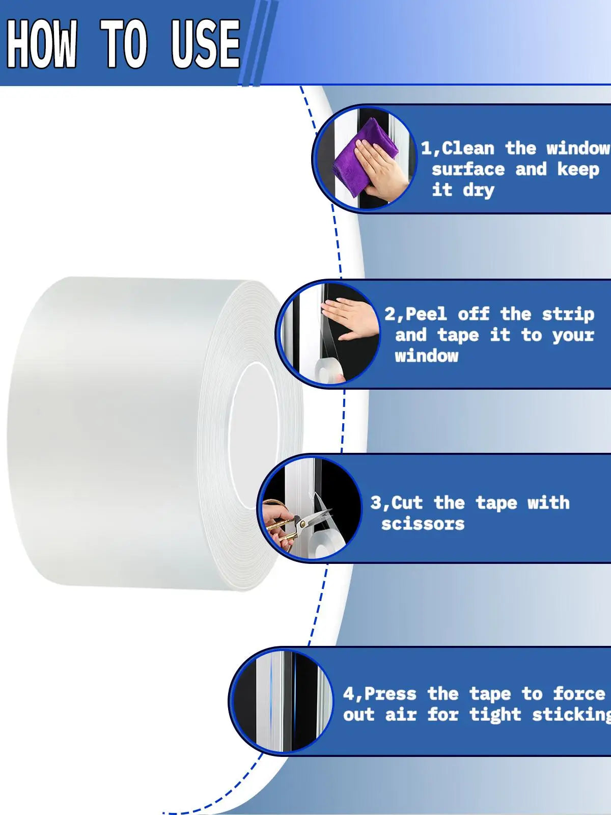 Weatherproof Window Insulation Tape 2 Inch x 33 FT Clear Residue-Free Winter Sealing Tape Windproof Airtight for Doors Windows