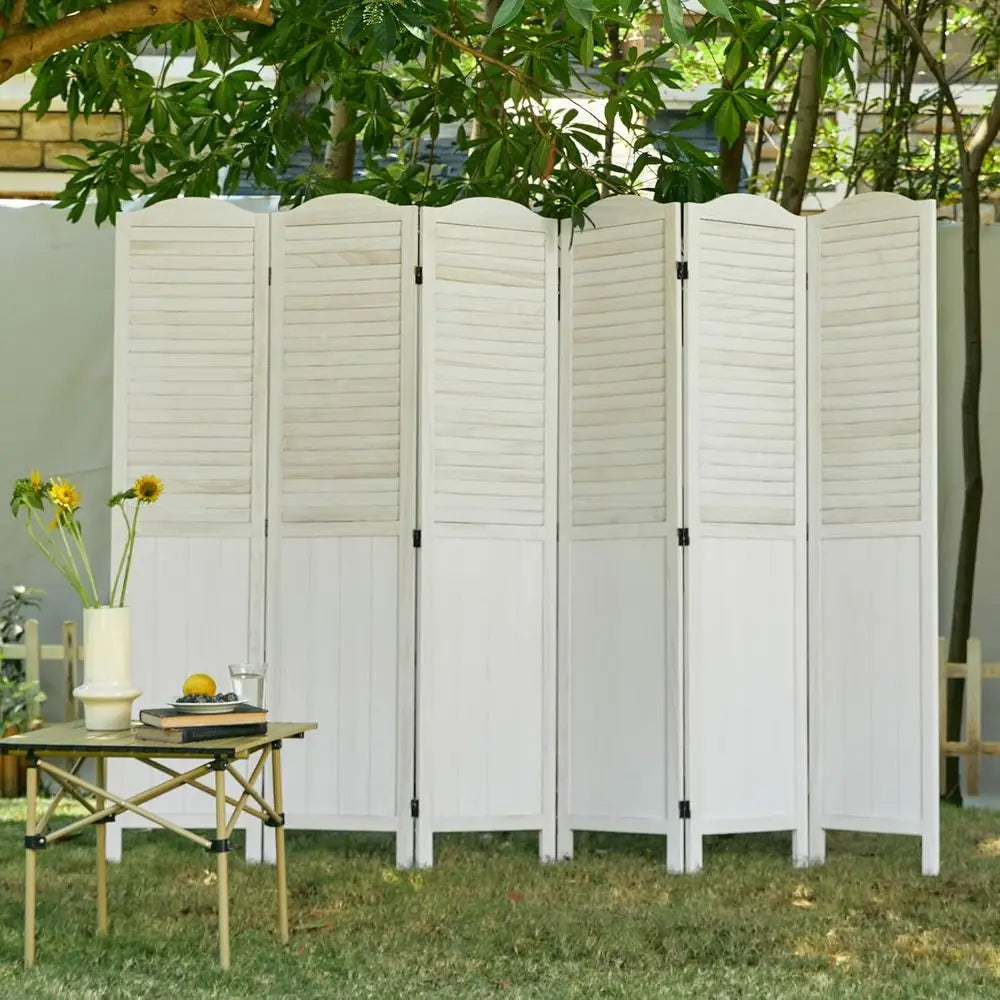 68.9 White-Washed Wooden Louver & MDF Dividers, 6-Panel Home Office/Bedroom Partitions