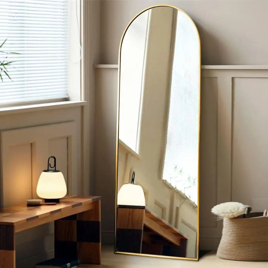 Arched Mirror Full Length, Standing or Wall Mounted, 58 18 , Aluminum Frame Gold