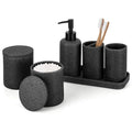 Black Stone Bathroom Accessories Set 6 Pieces Toothbrush Holder, Lotion Dispenser, Qtip Container, Vanity Tray, Tumbler Countert