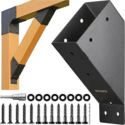 Four-Piece 45-Degree Angle Brackets for 4x6 Pergolas, Gazebos, Deck Porches, and Cabin Elevated Wood Support