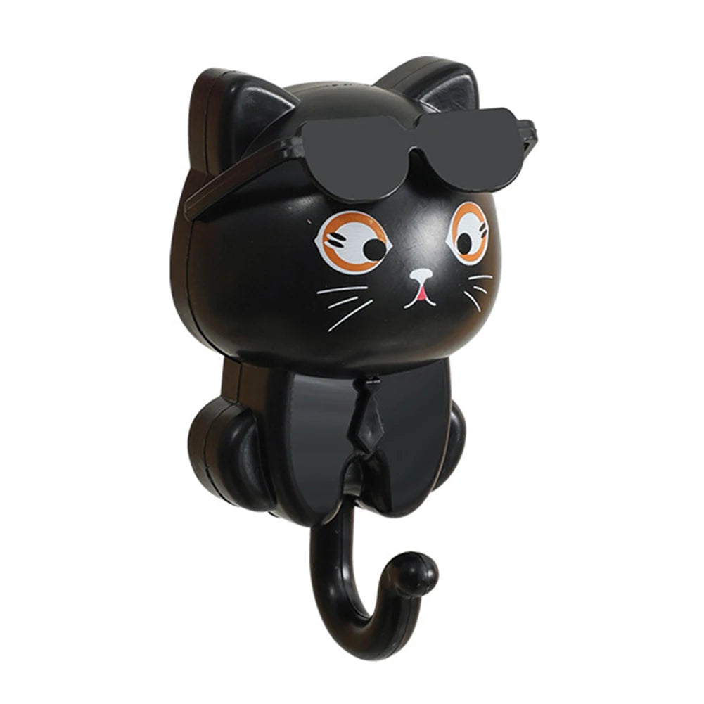 1-3Pcs Wall Key Holder Creative Cartoon Cat Hook Self Adhesive Wall-mounted Hooks with Sunglasses for Wall Decorative Hooks