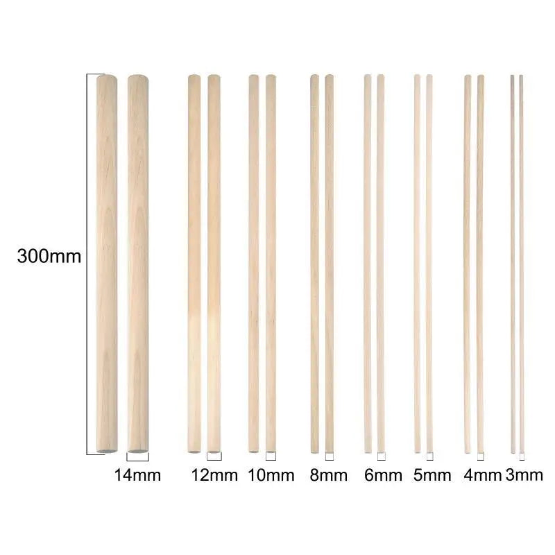 Round Wooden Stick 300mm Long DIY Wood Handmade 3/4/6/8/10/12/14mm Diameter Durable Dowel Building Model Woodworking Tool