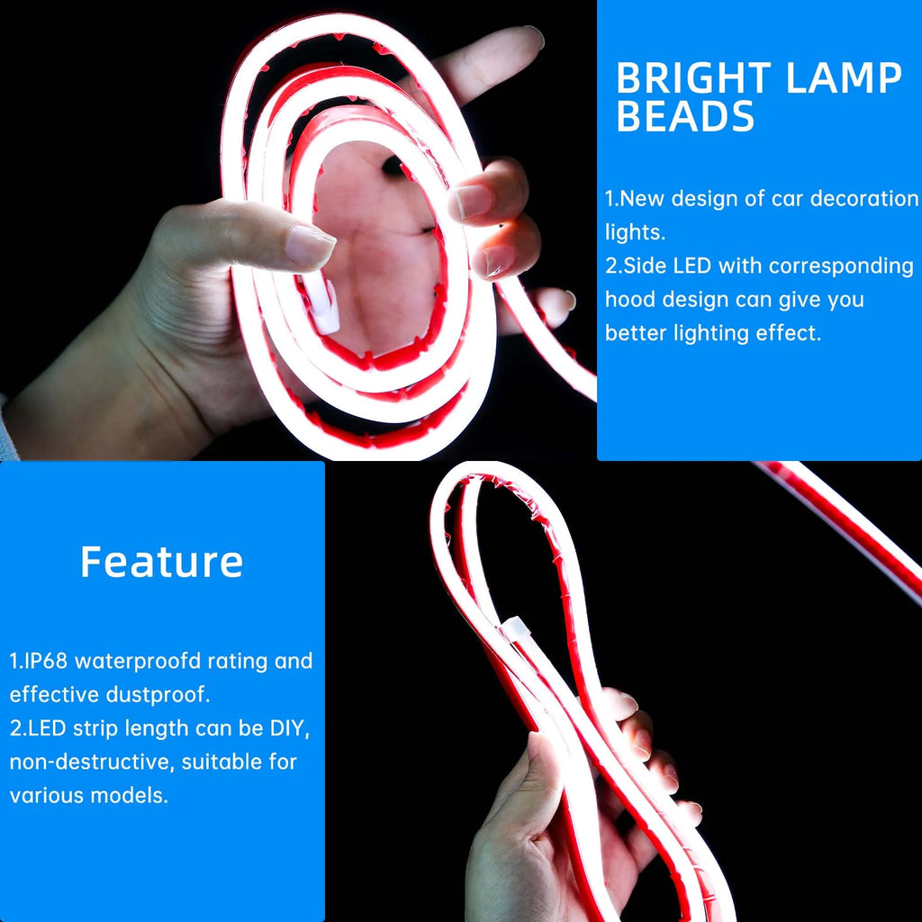 180cm/240cm Car Hood LED Daytime Running Light Strip Waterproof Flexible Auto Decorative Atmosphere Lamp Ambient
