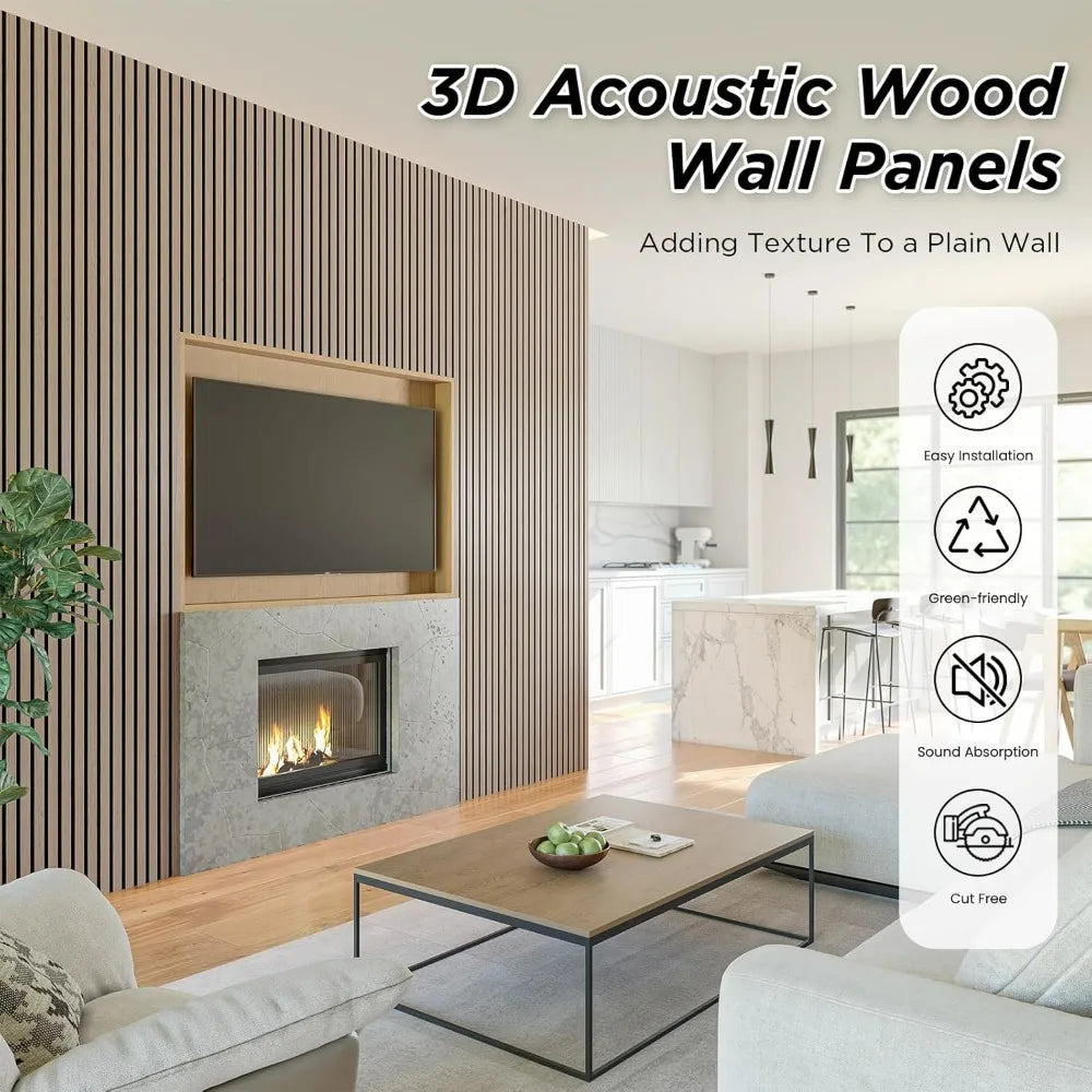 4-Pack 106x12.6 Inch Wood Slat Wall Panels - Soundproofing Acoustic Wooden Panels for 3D Fluted Wall Design