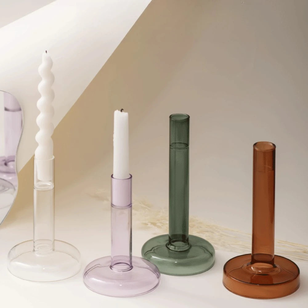 Creative Transparent Glass Vertical Candle Holder Home Bedroom Wedding Holiday Romantic Dining Table Decoration Ornament