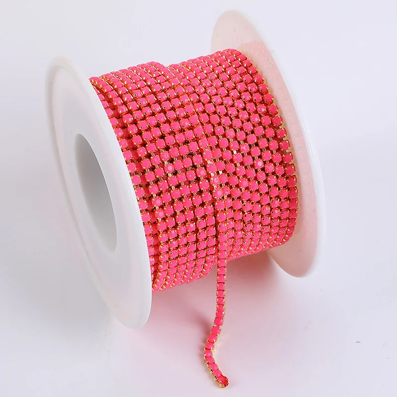 PEESOM NewSS6 2mm Sliver Bottom Rhinestone Cup Chain Sew On Colorful Acrylic Rhinestone Trim Chain Strass Banding for DIY Chain