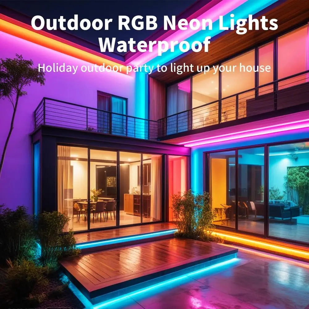 32.8T RGB Neon LED Strip Lights, 24V Waterproo Silicone Rope Light, Music Sync, Color Changing, App & Remote Control, or Bedroom