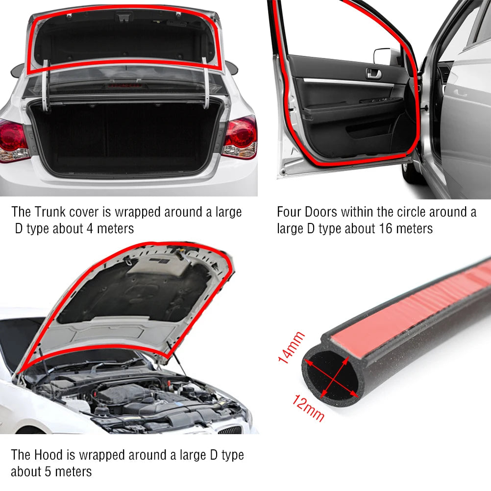 DType Rubber Car Body Seal Strip Sealing Weatherstrip Universal Anti-Noise Soundproof Waterproof Seals Door Trim Protector Guard