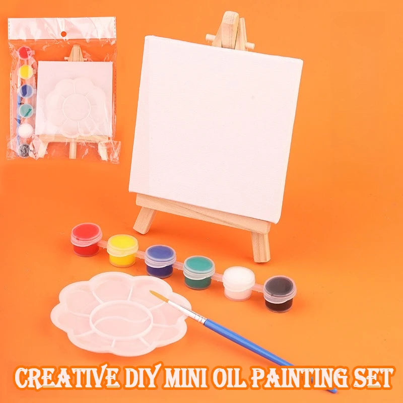 DIY Digital Oil Painting Set 10x10cm Mini Square Art Canvas Easel Acrylic Hand-Painted Art Board