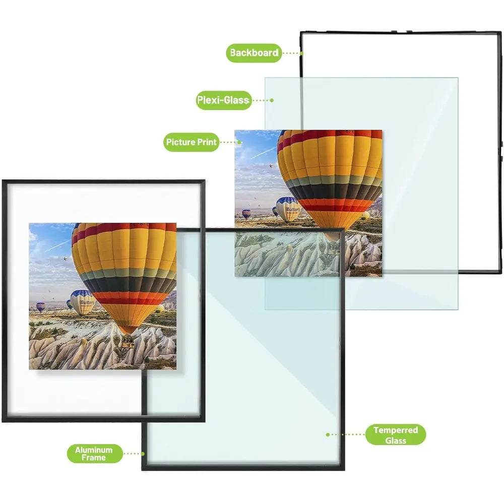 Aluminum 16x20 Picture Frame with Tempered Glass, Holds Photos up to 16x20, Ideal for Home or Gallery, Black, 3-Pack