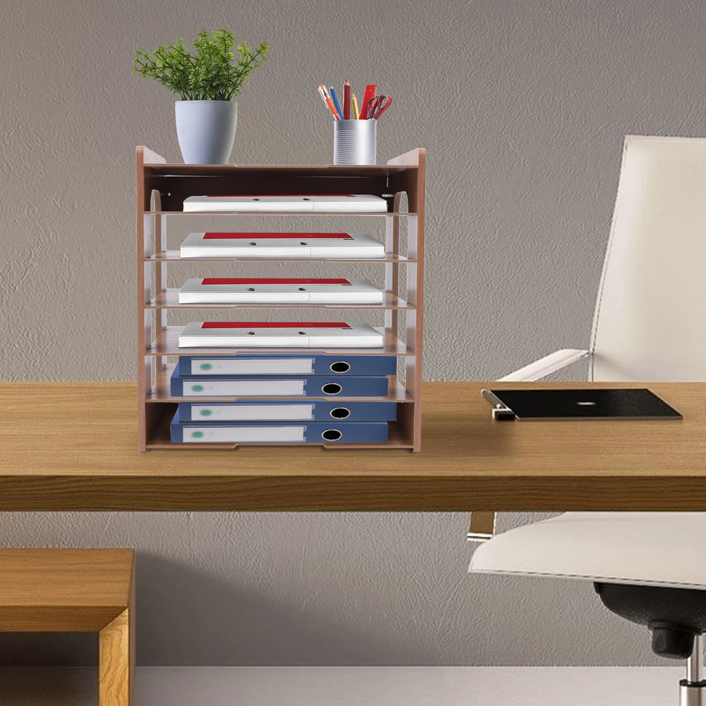 7Tier High-density Board Widen Wood Office Paper Organizer For Desk Desktop File Holder Desk Letter Tray & A4 Paper Sorter