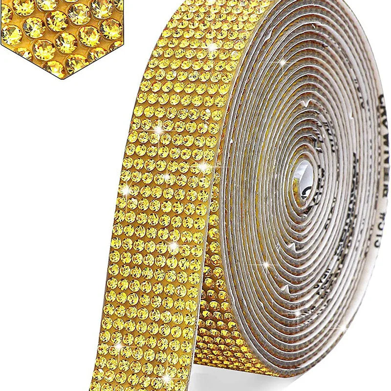4/8 Row 1Yard Self Adhesive Crystal Rhinestone Sticker Diamond Color Ribbon Strip For DIY Phone Clothes Arts Crafts Decor
