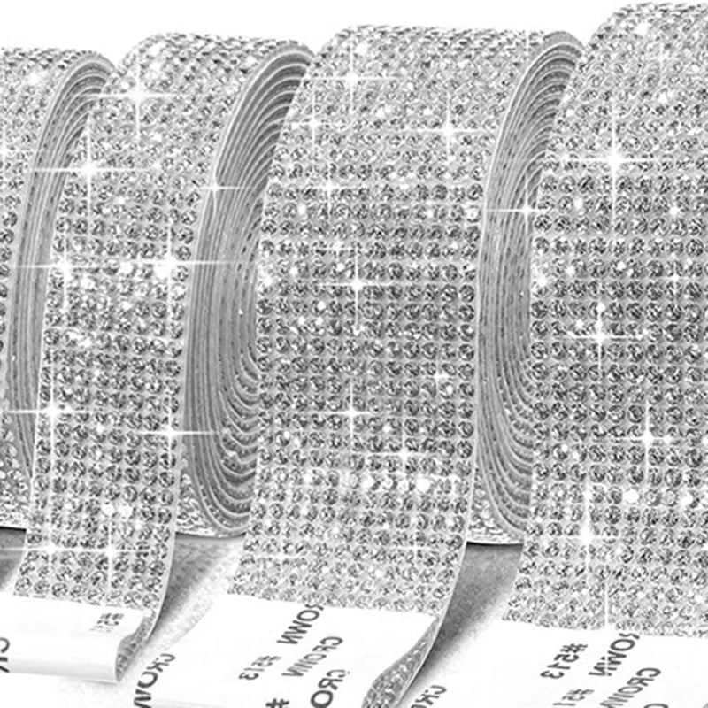 4/8 Row 1Yard Self Adhesive Crystal Rhinestone Sticker Diamond Color Ribbon Strip For DIY Phone Clothes Arts Crafts Decor