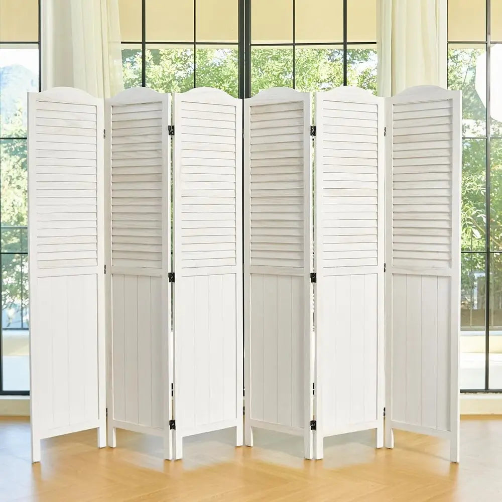 68.9 White-Washed Wooden Louver & MDF Dividers, 6-Panel Home Office/Bedroom Partitions