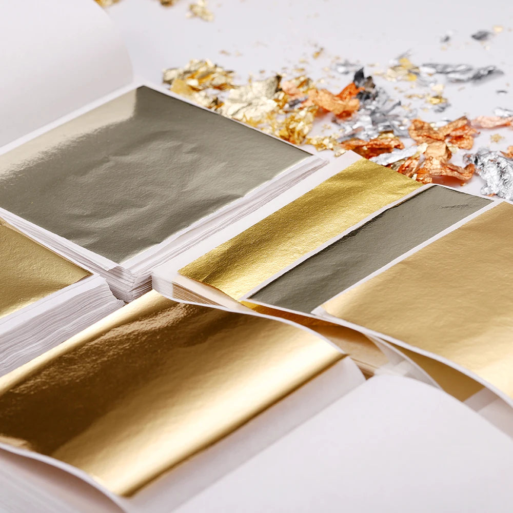 100pcs 8x8cm Imitation Gold Silver Foil Glitters Paper Leaf Sheets DIY Resin Filler Jewelry Making Art Crafts Decor Design Paper