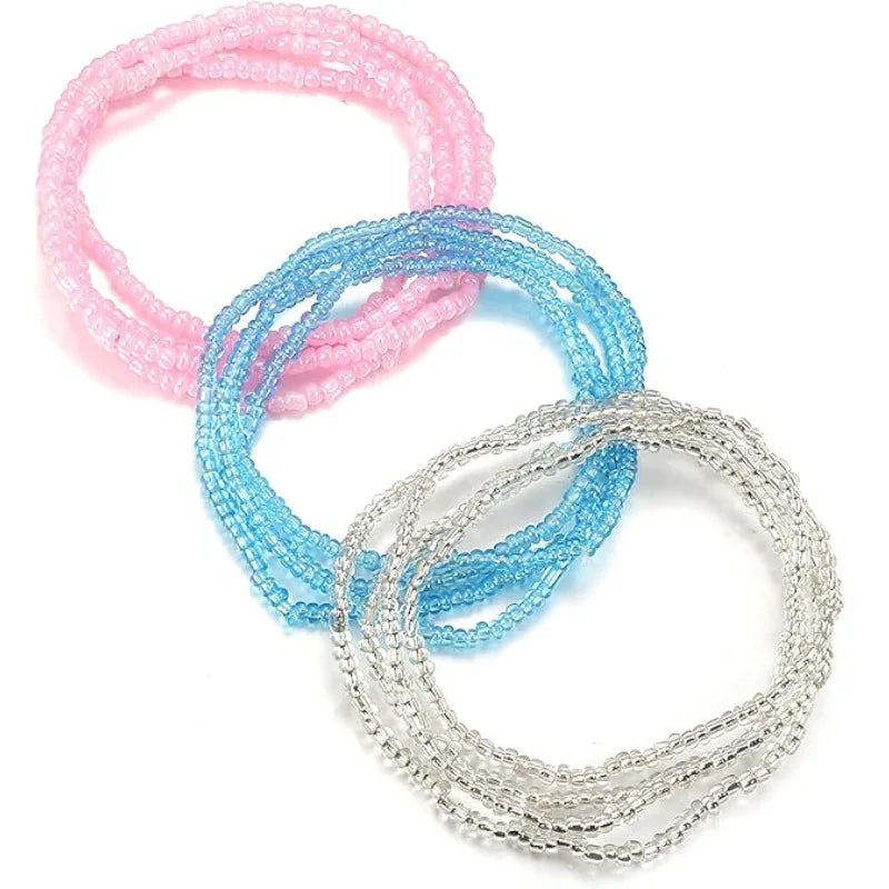 3Pcs Waist Beads for Women Belly Beads Elastic Chain African Waist Beads for Women Plus Size Bikini Jewelry