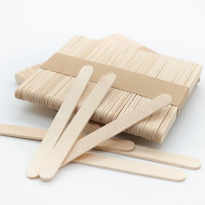 100pcs Ice Cream Popsicle Sticks Wooden Sticks Ice Cream Spoon Hand Crafts Art Ice Cream Lolly Cake Tools DIY Wooden Sticks