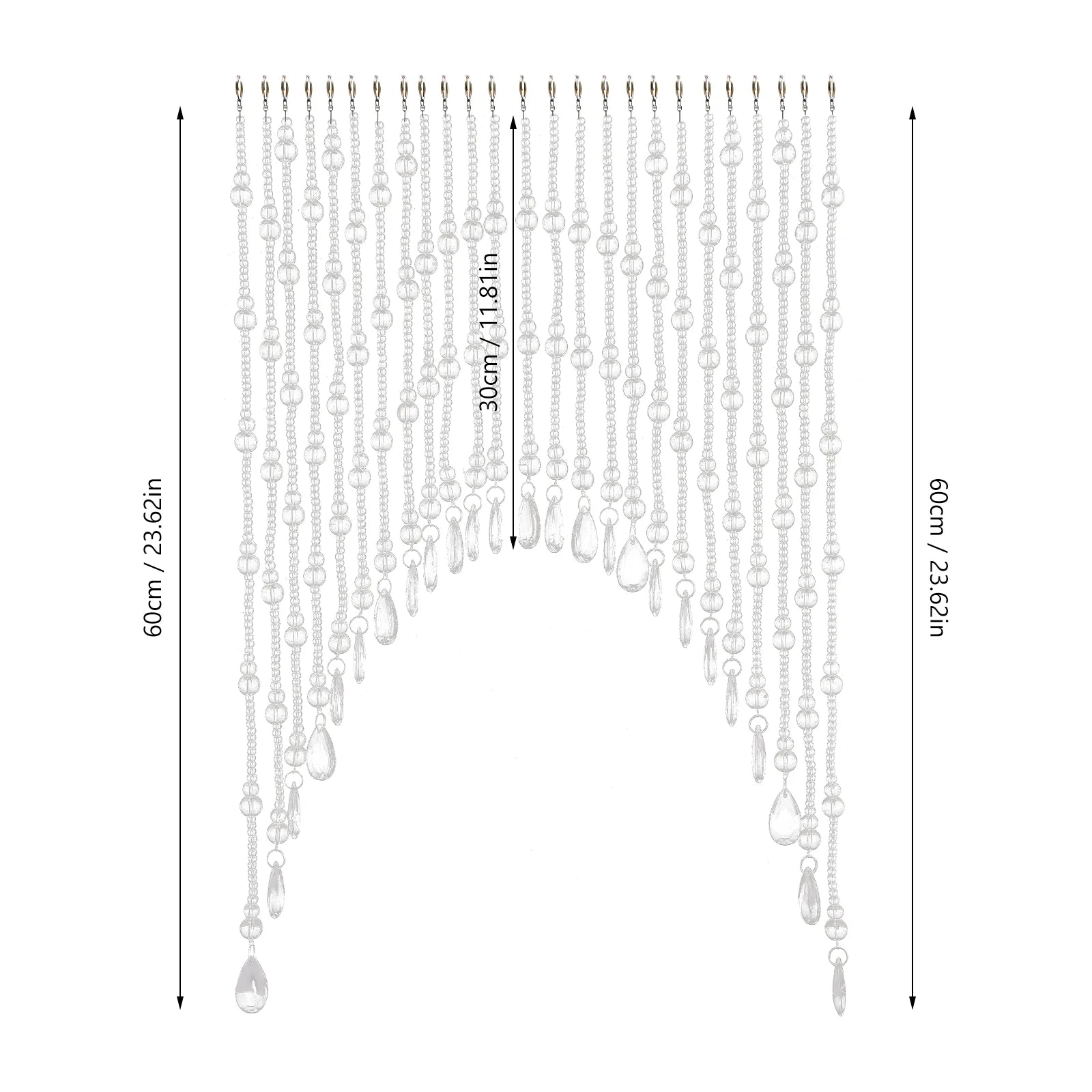 25-String Clear Crystal Beaded Door Curtain Stainless Steel&Glass Material Polishing Process 1.97-3.28Ft Adjustable Width