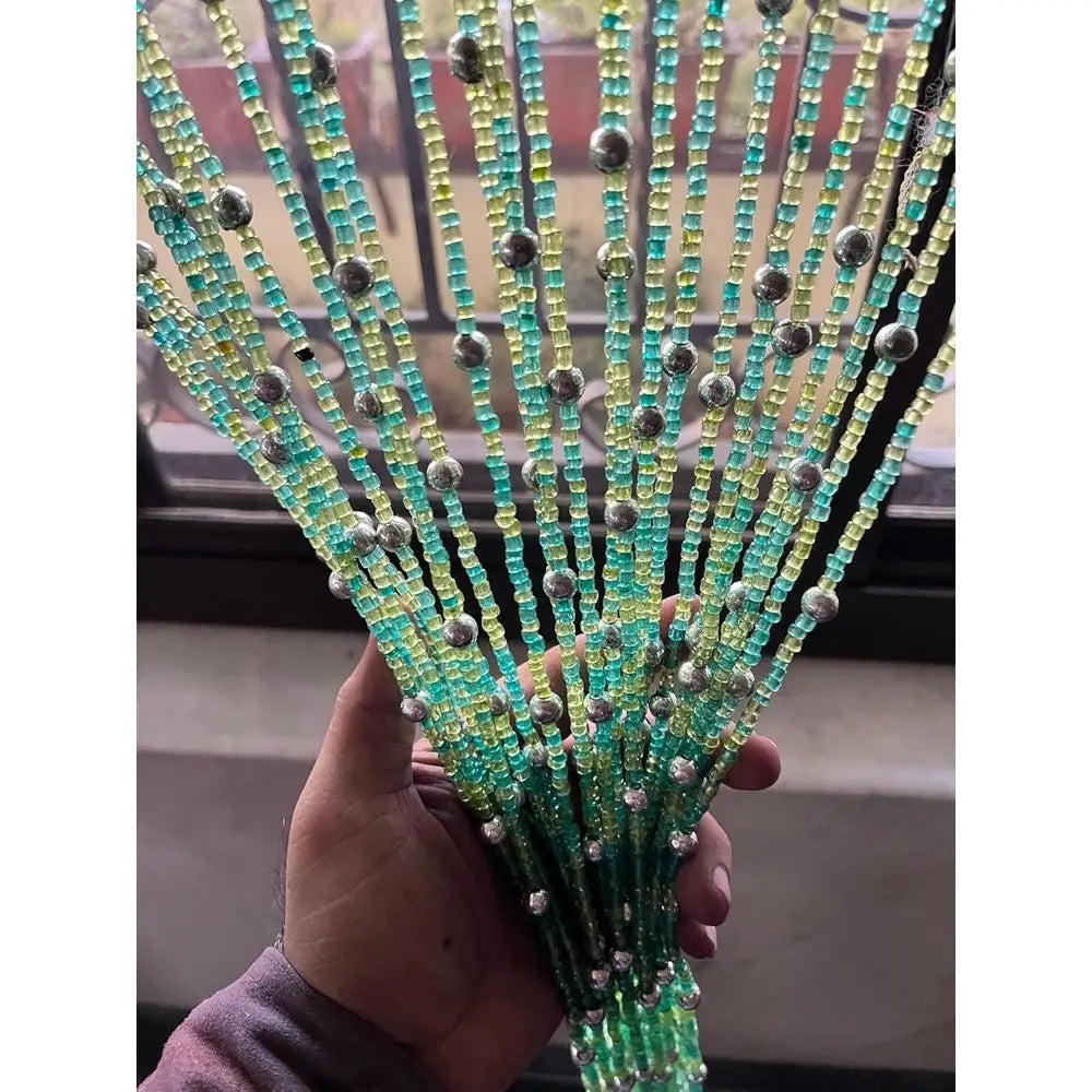 Green Bohemian Style Beaded Curtain, 76 Glass Beads for Doorways, Windows, and Room Decor