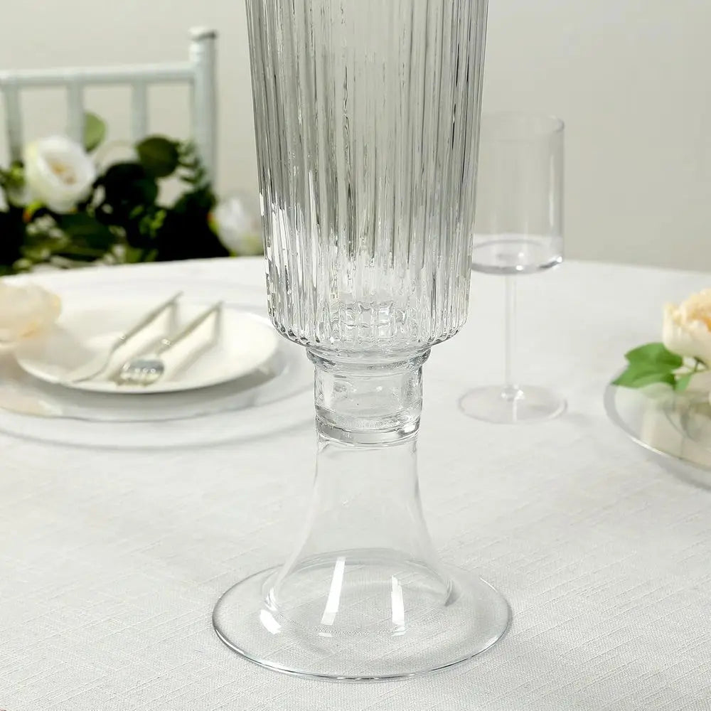 4 Pack Clear Ribbed Glass Trumpet Vases, Heavy Duty Flower Vases for Weddings and Centerpieces - 26
