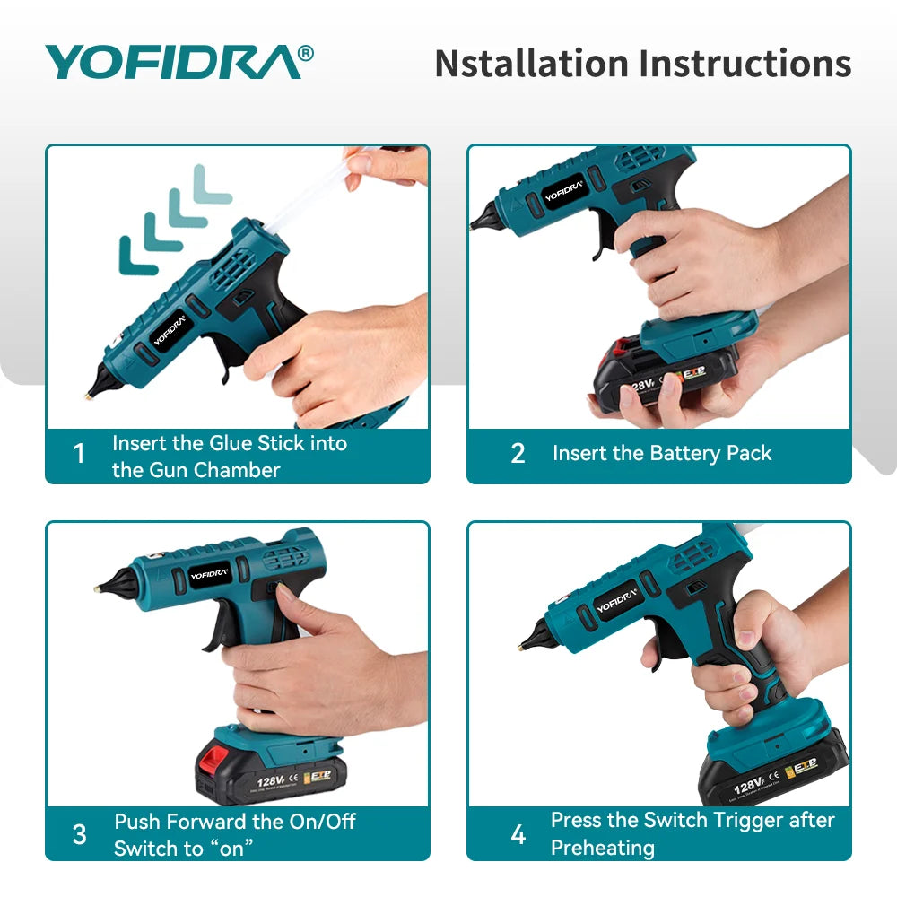 YOFIDRA 260° Cordless Electric Hot Glue Gun 100W High Temperature Industrial Mini Glue Guns Thermo Tool For Makita Battery Pin
