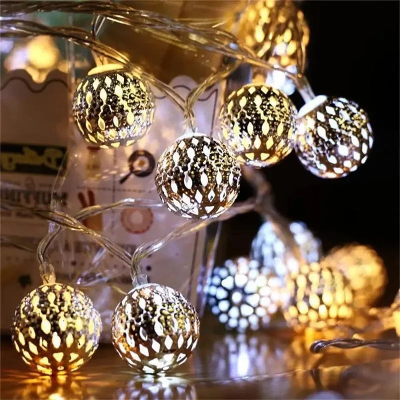 1pc LED Moroccan Fairy Lights Battery Operated Gold Globe String Lights For Home Outdoor Wedding Party Festival Decoration