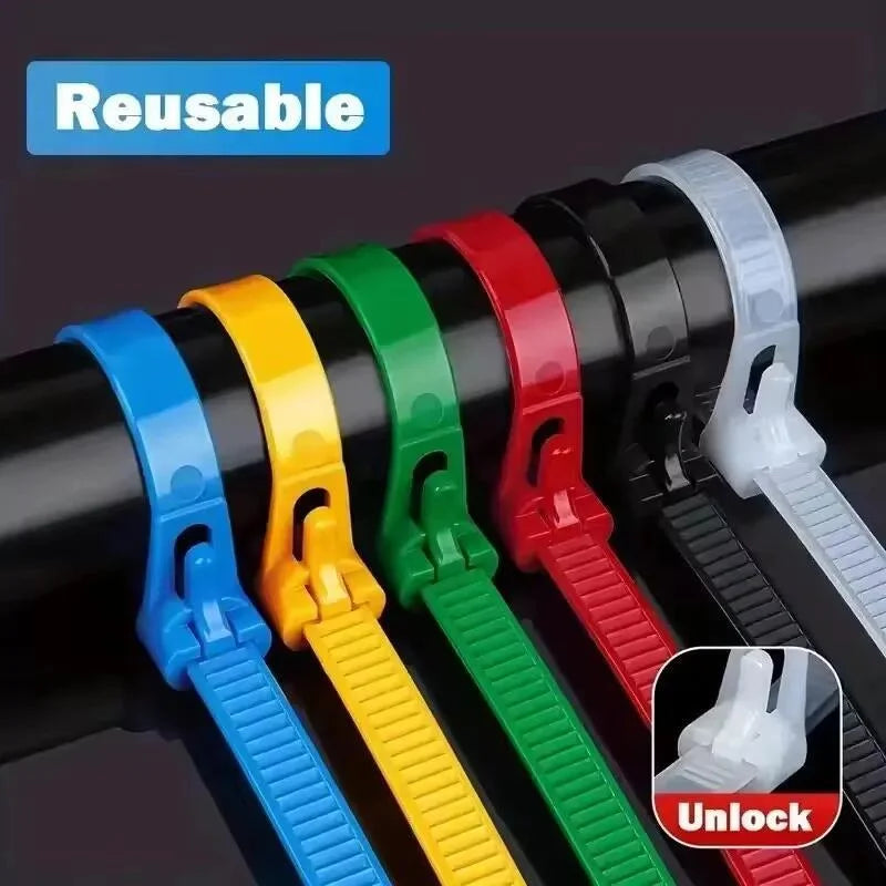 100Pcs Reusable Cable Ties Cable Lock Loop Nylon Ties Removable Recyclable Mixed Colours Black White Cable Ties Replacement Tool
