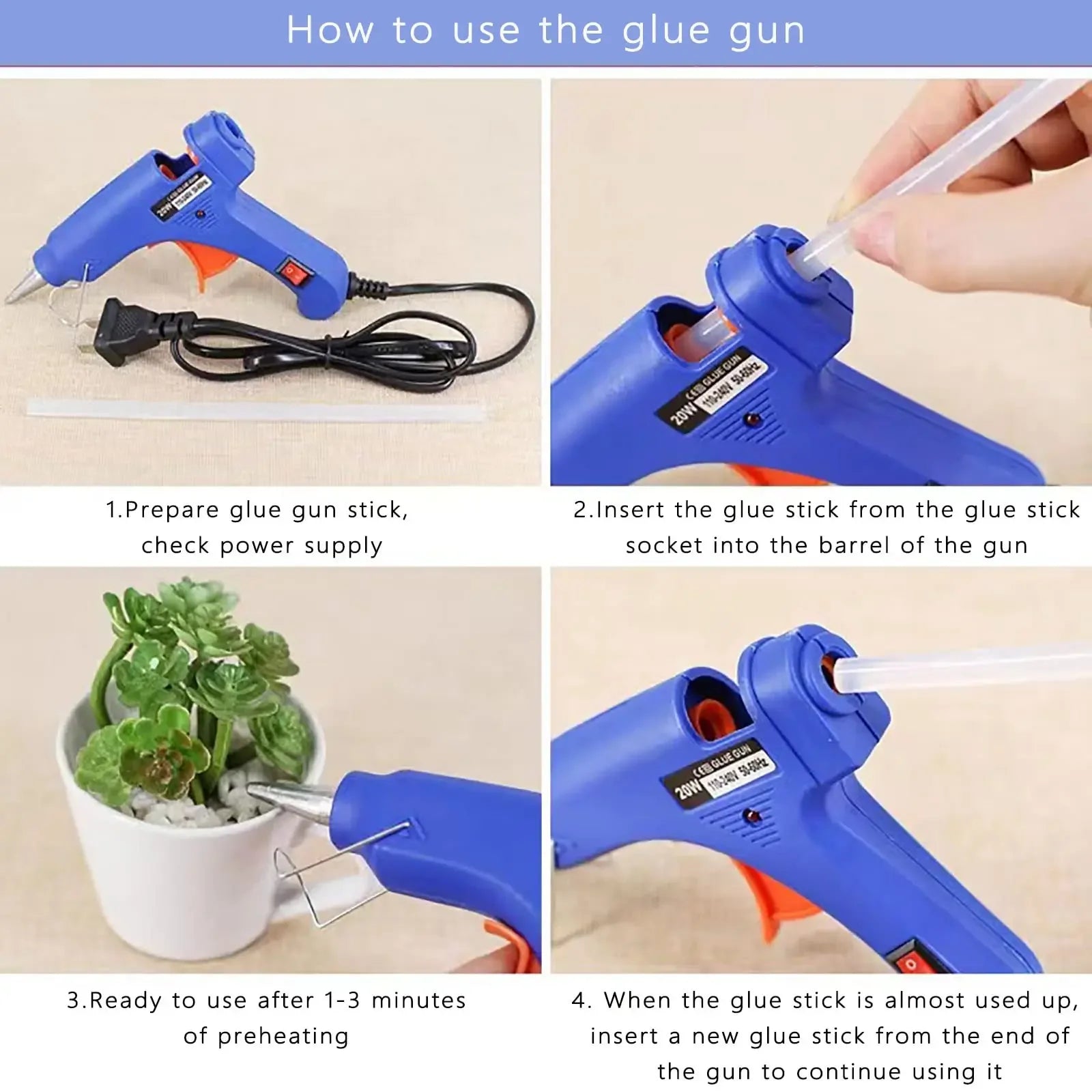 Fast Heating 20W Hot Glue Gun Household Industrial Multipurpose Electric Glue Gun Hot Glue Sticks for DIY Crafts Home Deco
