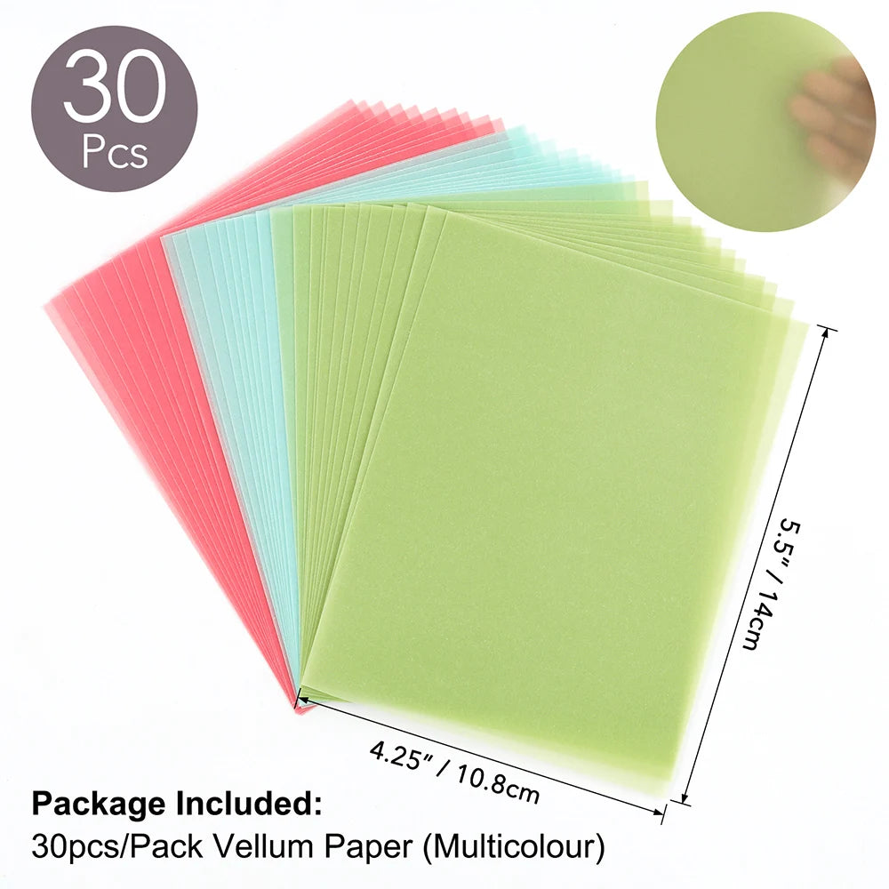 30pcs Colored Gold/Silver Frosted Smooth Vellum Paper Sheets Heat Resistant Translucent Tracing Paper For Embossing Card Making