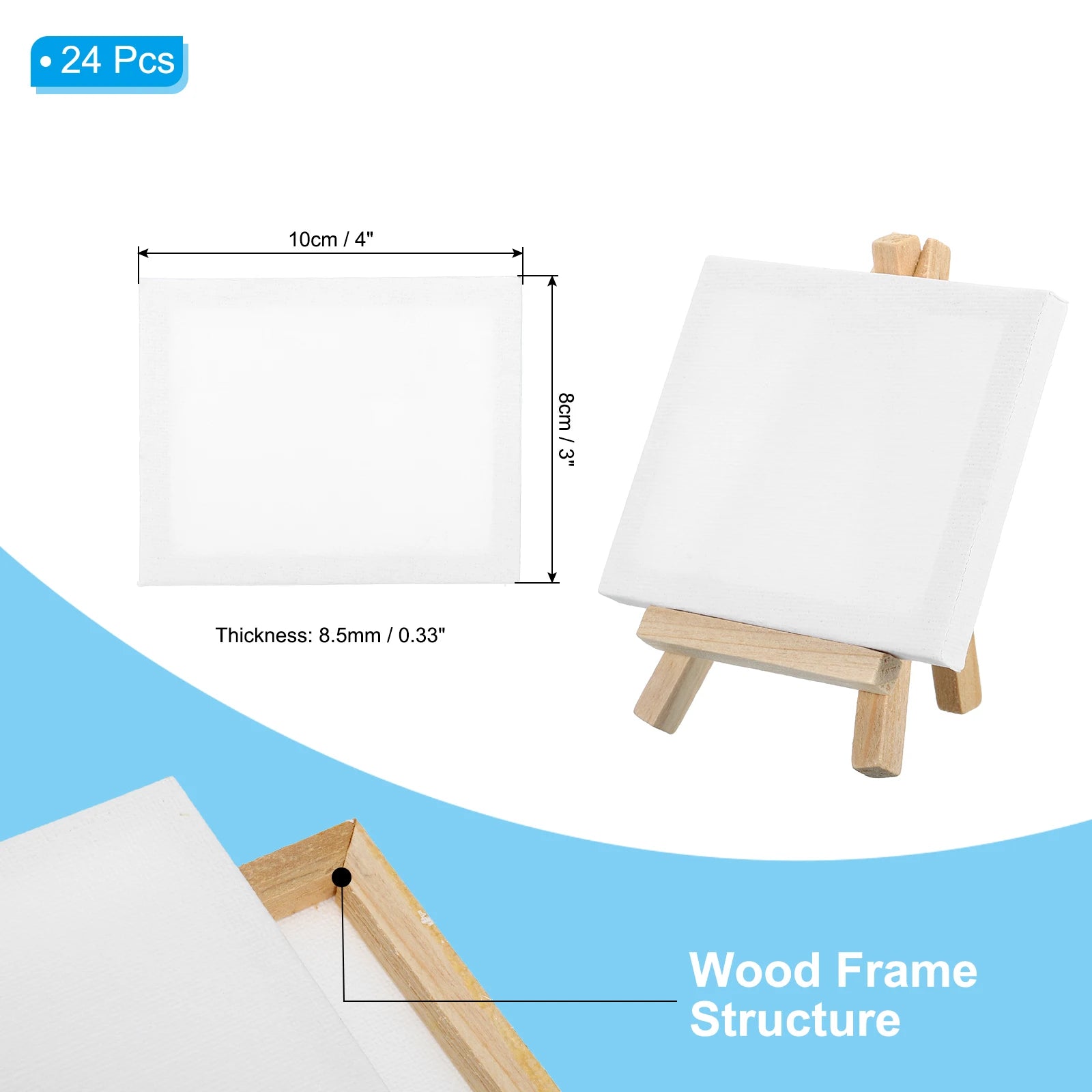 12/24Pcs Mini Canvas Board and Mini Wood Easel Set Art Artist Stationery Kids Gift Supplies for Home School DIY Drawing Painting
