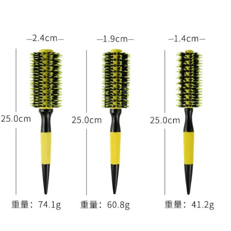 Professional 1PC 6 Sizes Round Wooden Hair Brush Boar Bristle Mix Nylon Salon Women Hair Styling Tools Yellow Brazil Hair Curler