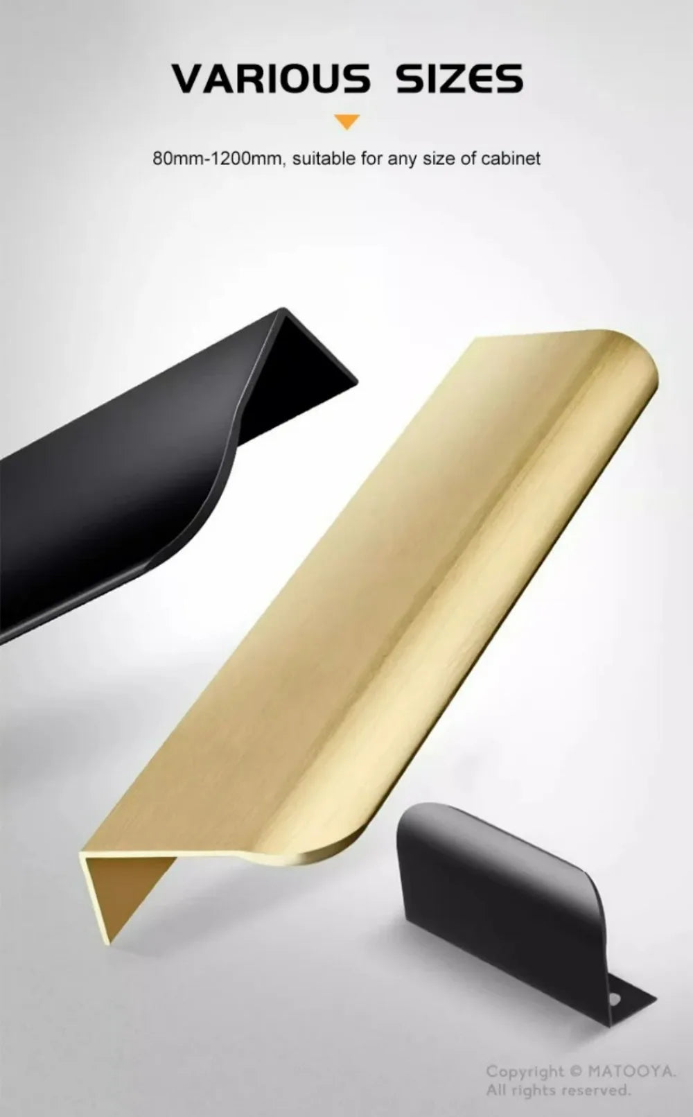 Gold Black Hidden Handles Long Kitchen Cabinet Pulls Drawer Knobs Aluminum Alloy Furniture Handles Cupboard Pulls Wardrobe Pulls