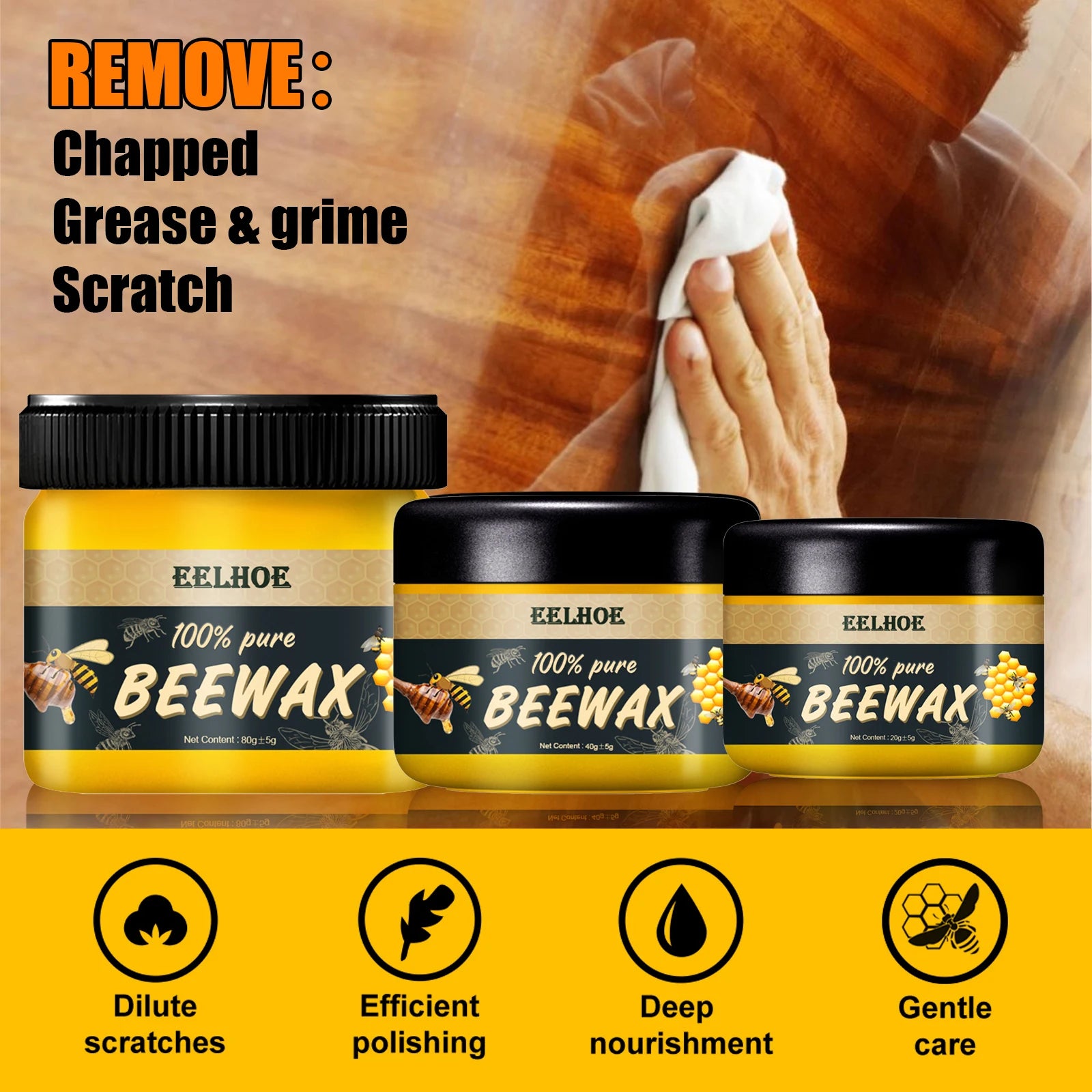 EELHOE Furniture Polishing Beeswax Beeswax Wood Seasoning Beewax Wooden Floor Cleaning Maintenance Polished Brighten Care Wax