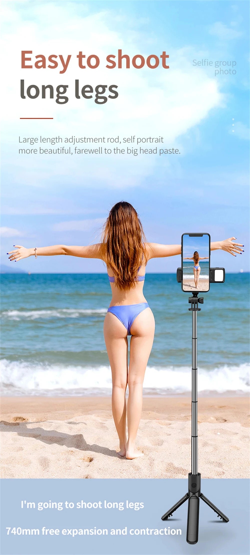 3In1 Bluetooth Wireless Selfie Tripod with Fill Light Shutter Remote Control Portable Foldable Monopod for IPhone Smart Phone