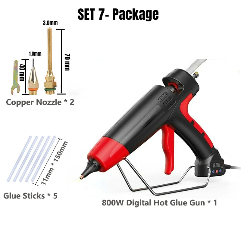 800W Professional Hot Melt Glue Gun Digital Adjustable Temperature Copper Nozzle 11 Mm Glue Sticks Industrial Tools Silicone Gun