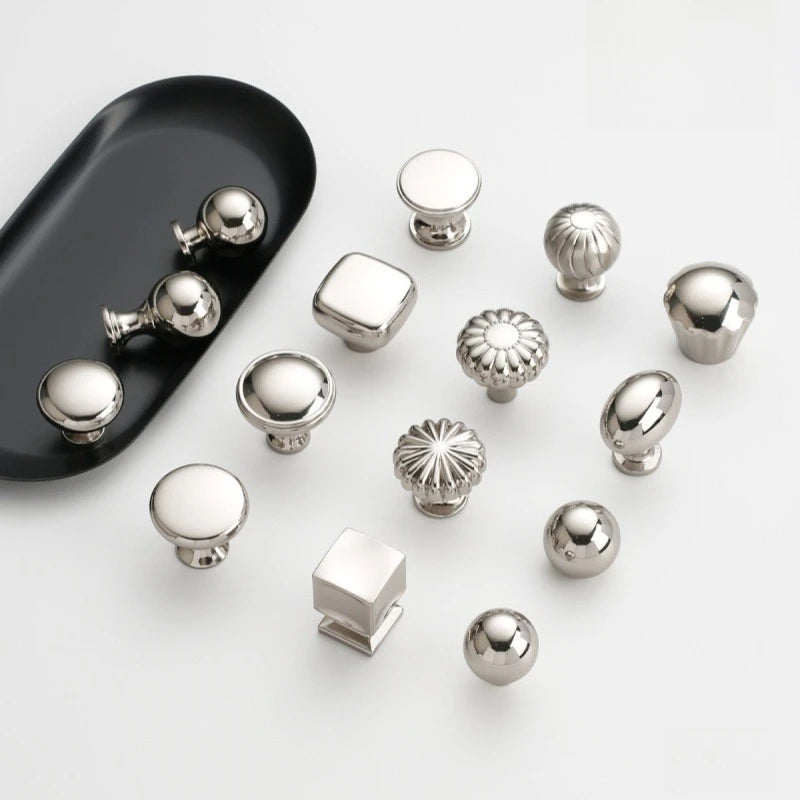 French titanium-silver cabinet door handle Solid zinc-alloy Cupboard & wardrobe pulls single-hole drawer knob  Furniture handle