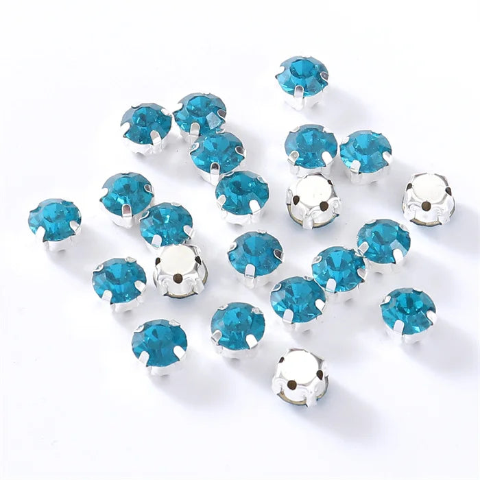 4mm-8mm Glitter Glass Sewing Rhinestones with Sliver Base Round Crystal Strass stones for diamond  Jewellery clothes diy