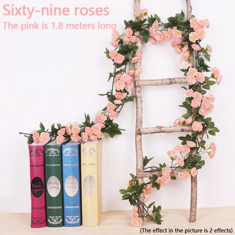 45/69pcs Artificial Rose Flowers Vine DIY Wedding Decoration Fake Silk Rose Flower Home Room Decor Wall Hanging Garland Plants