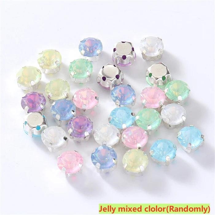 4mm-8mm Glitter Glass Sewing Rhinestones with Sliver Base Round Crystal Strass stones for diamond  Jewellery clothes diy