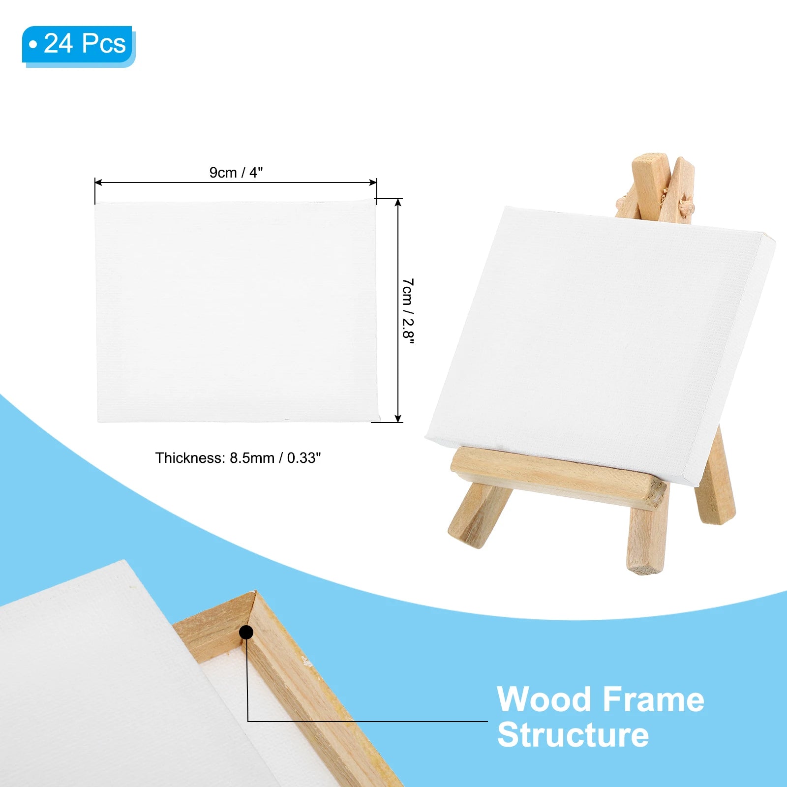 12/24Pcs Mini Canvas Board and Mini Wood Easel Set Art Artist Stationery Kids Gift Supplies for Home School DIY Drawing Painting