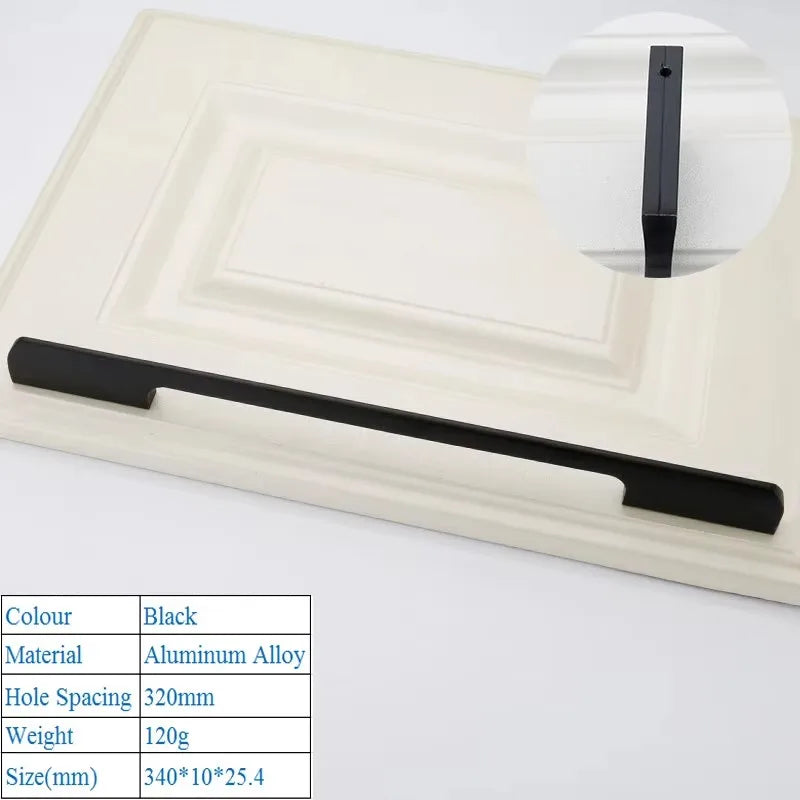 Black Aluminum Alloy Security Door Handles American Style Lengthen Cabinet Door Handle Modern Decorative Drawer Flush Handles